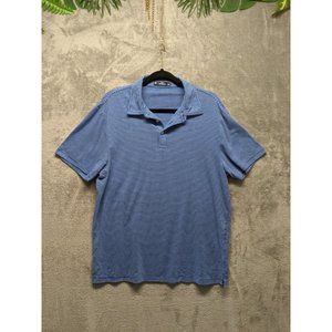 🍑STRIPED COTTON POLO Men Henley Polo Shirt Size M Short Sleeve Blue Casual